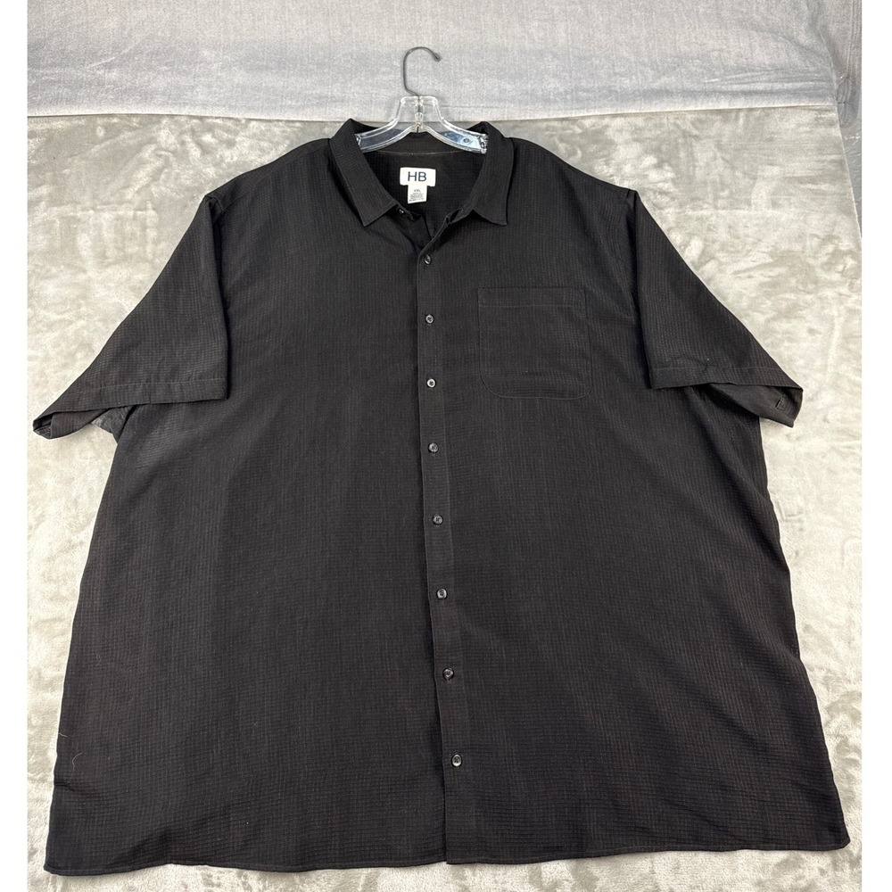 HB Shirt Mens 4XL Black Button-down Short Sleeve Textured Grid EUC